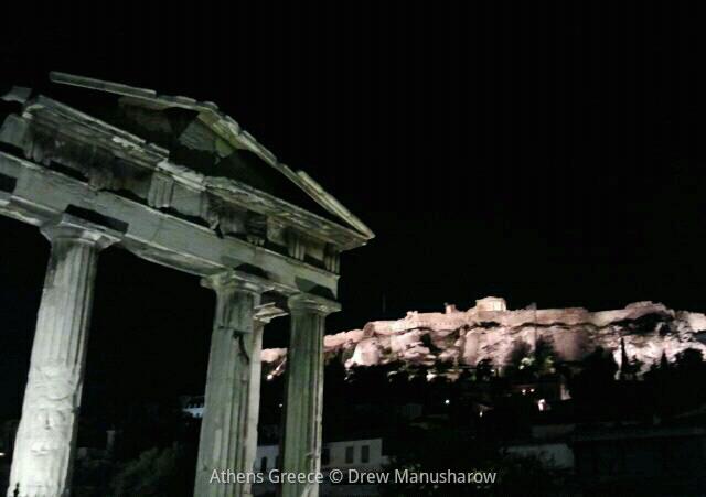 Acropolis at night and plaka distric