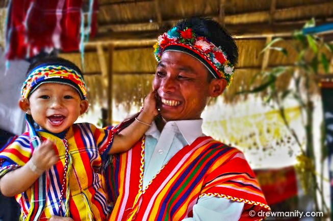 Hill tribe man with his son. Beautiful smiles.